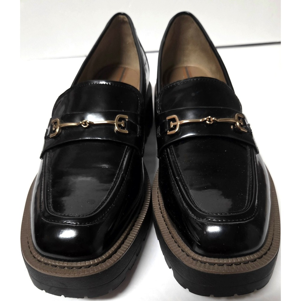 Sam Edelman NY Laurs Loafers Lug Sole Shoes Patent Black Horse Bit Gold 11M - Picture 1 of 16